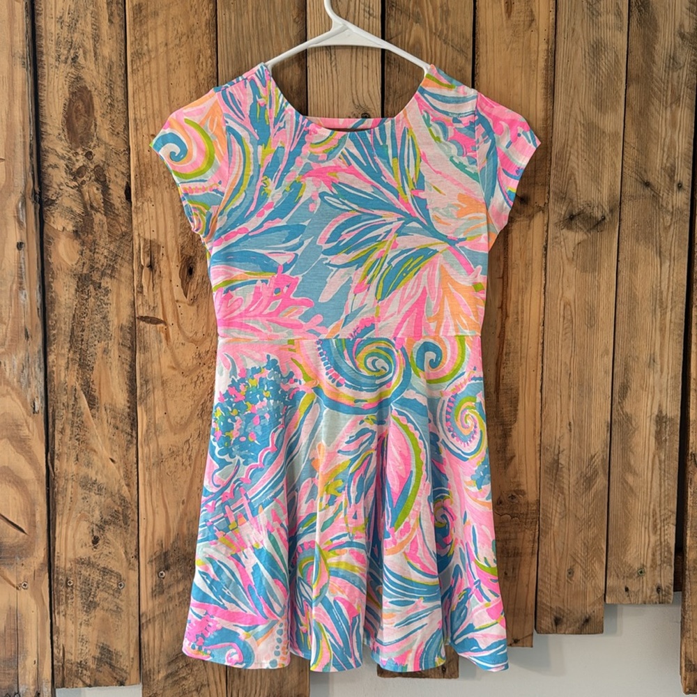 Lilly Pulitzer Girls Pink Blue Green Swirl Print Casual Dress